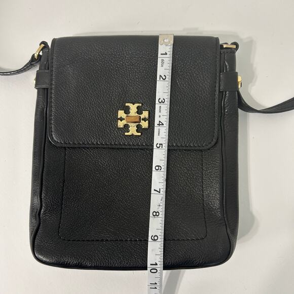 Tory Burch Black Pebbled Leather Crossbody Bag Gold Hardware FLAW Flap Turnlock - Picture 15 of 16
